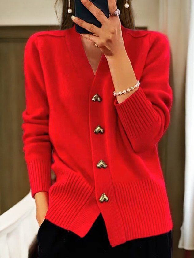 Cárdigan de botones de lana sintética lisa para mujer, casual de invierno