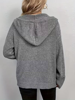 Karalina - Cárdigan Con Capucha y Botones Delanteros De Punto Trenzado