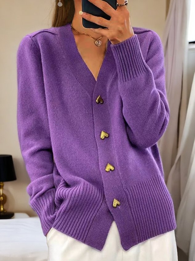Cárdigan de botones de lana sintética lisa para mujer, casual de invierno