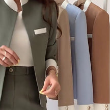 Conjunto de 2 piezas para mujer: Chaqueta elegante con cuello alto y pantalón