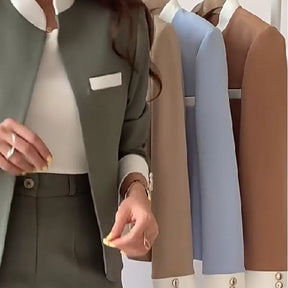 Conjunto de 2 piezas para mujer: Chaqueta elegante con cuello alto y pantalón