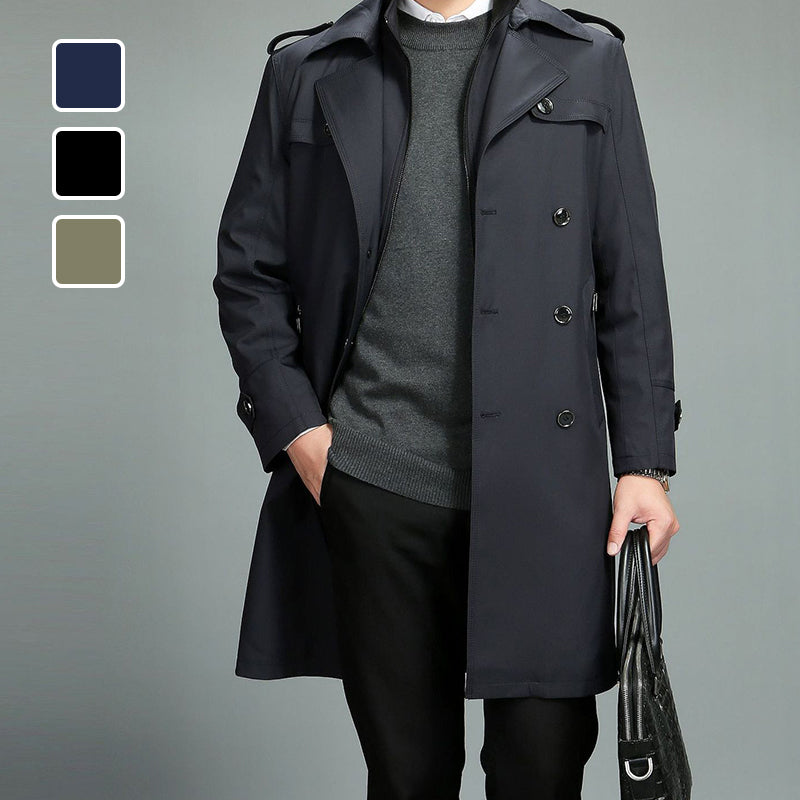 Abrigo trench casual para hombre con cremallera y solapa, forro desmontable