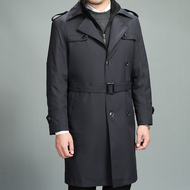 Abrigo trench casual para hombre con cremallera y solapa, forro desmontable