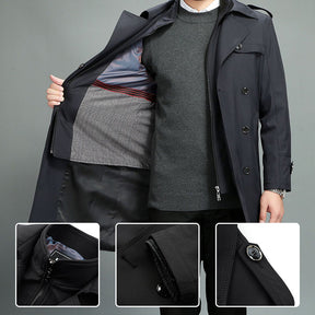 Abrigo trench casual para hombre con cremallera y solapa, forro desmontable