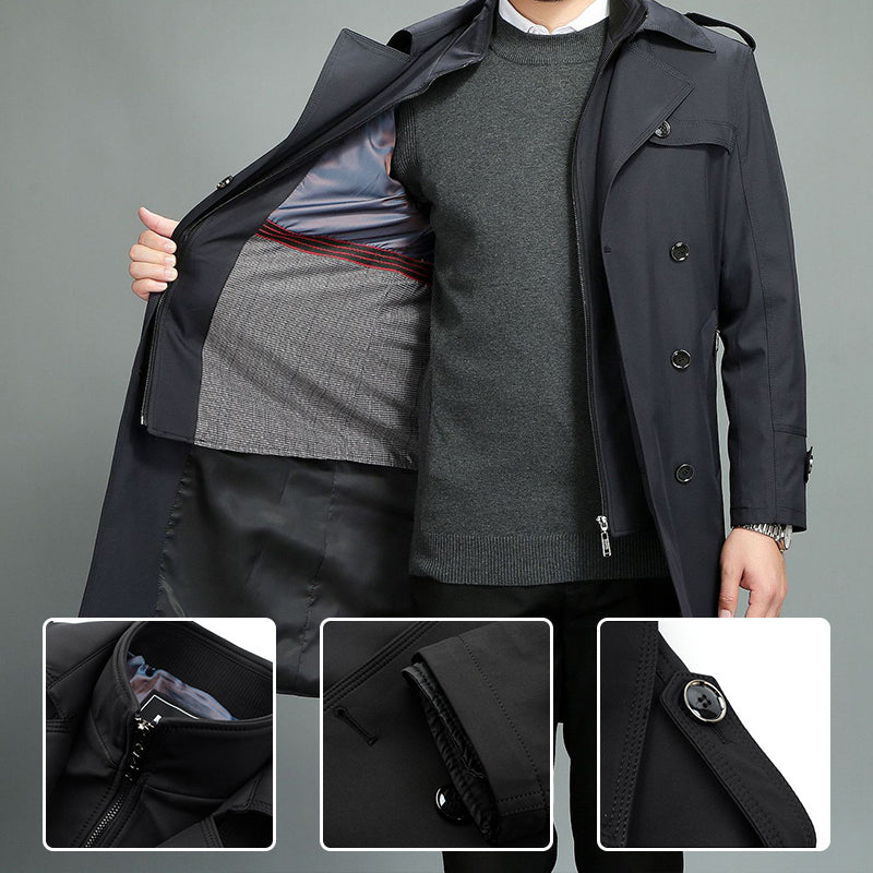 Abrigo trench casual para hombre con cremallera y solapa, forro desmontable