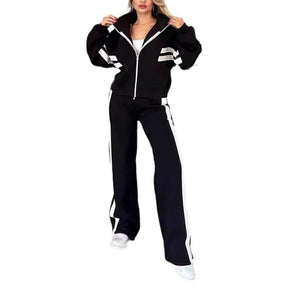 Conjunto casual para mujer: Chaqueta de rayas con cremallera y pantalón
