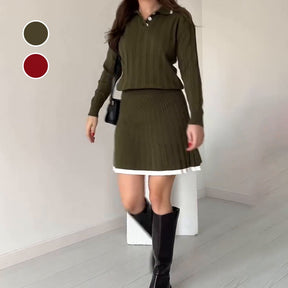 Conjunto moderno para mujer: Suéter de punto y falda corta