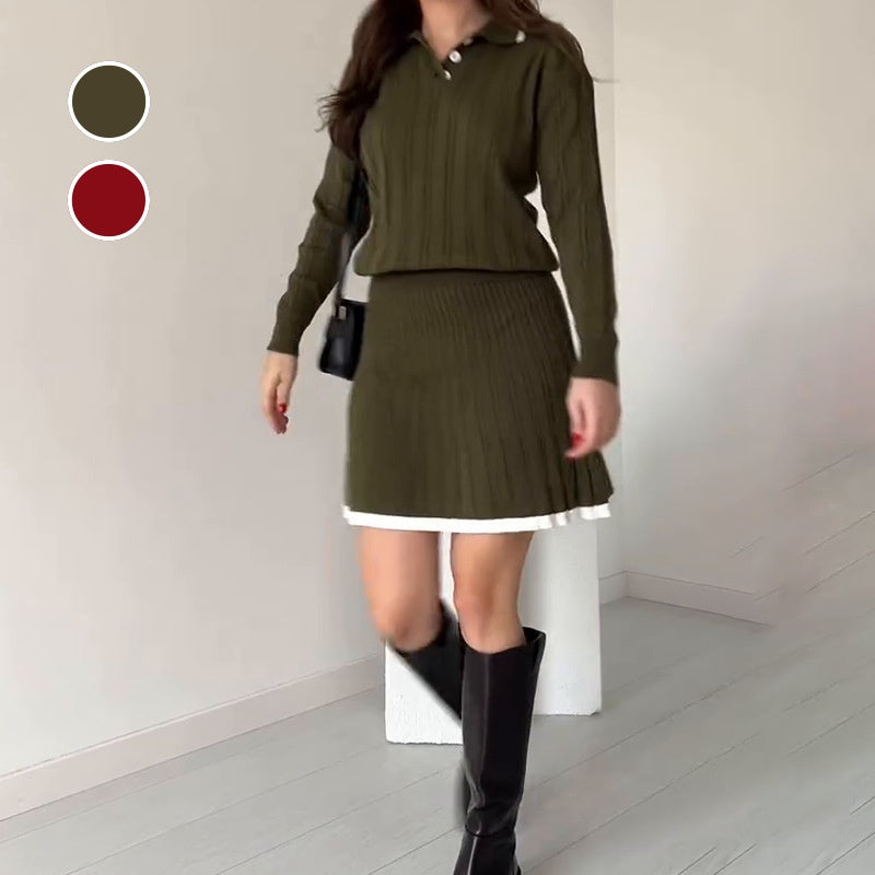 Conjunto moderno para mujer: Suéter de punto y falda corta