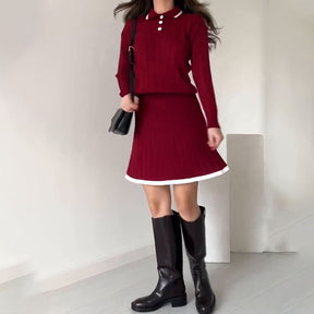 Conjunto moderno para mujer: Suéter de punto y falda corta