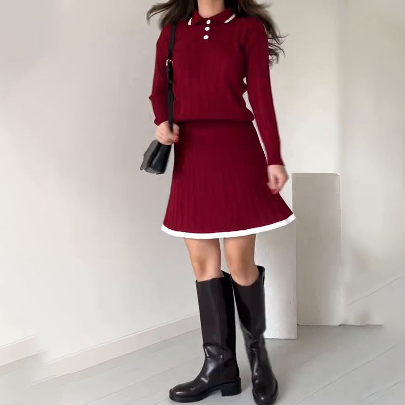 Conjunto moderno para mujer: Suéter de punto y falda corta