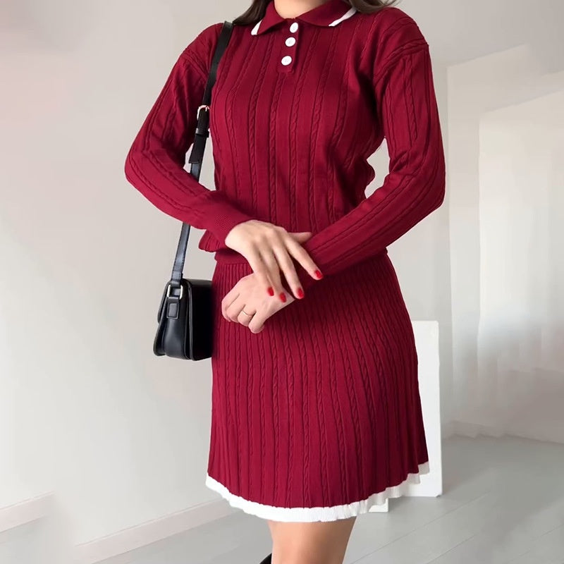 Conjunto moderno para mujer: Suéter de punto y falda corta