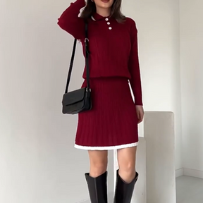 Conjunto moderno para mujer: Suéter de punto y falda corta