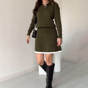 Conjunto moderno para mujer: Suéter de punto y falda corta