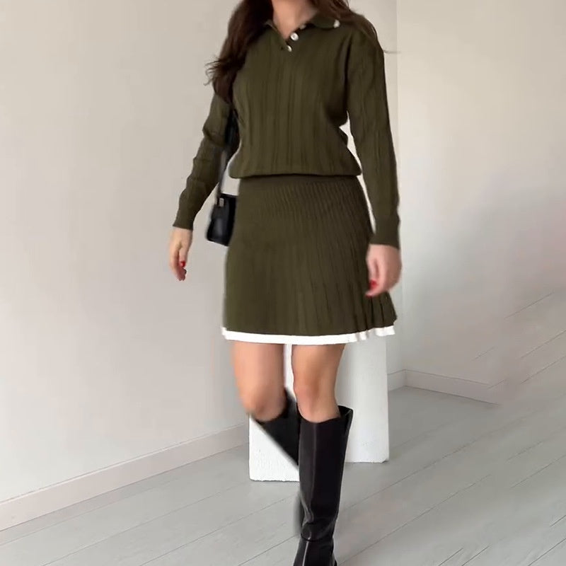 Conjunto moderno para mujer: Suéter de punto y falda corta