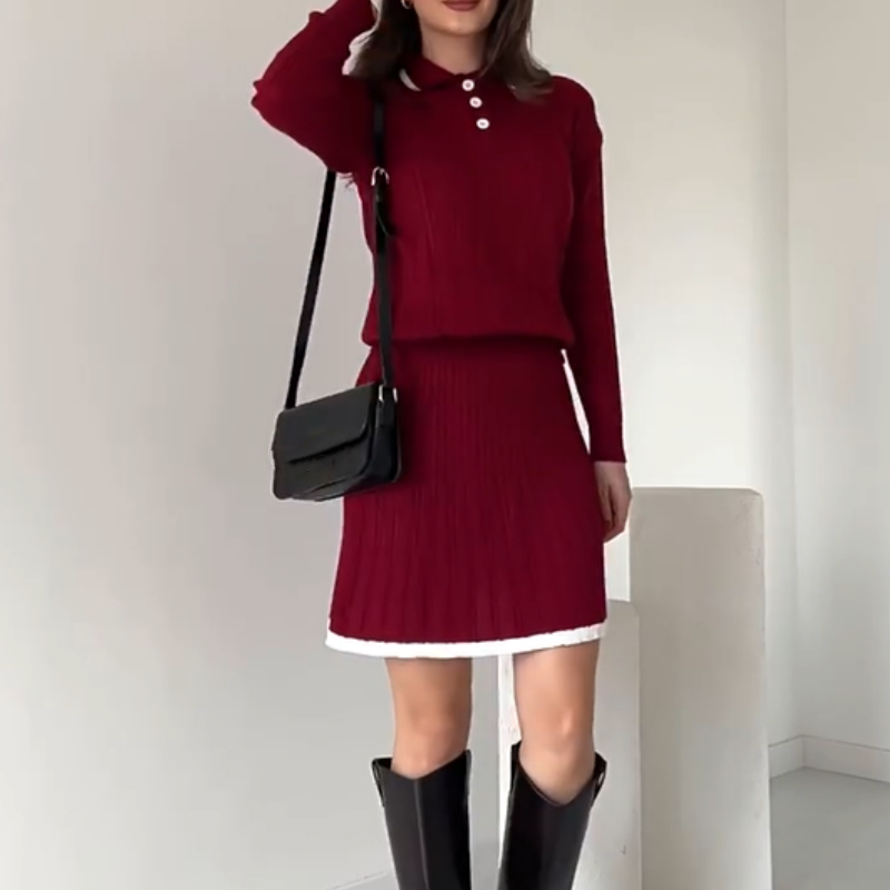 Conjunto moderno para mujer: Suéter de punto y falda corta